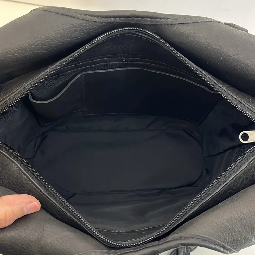 Longaberger Black Leather, Nylon & Wood Basket Weave Purse w/ Silver Tone Trim